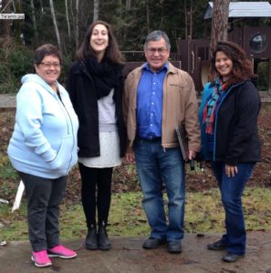 Grace Adams, Shauna Johnson and Kelsey Taylor with head treaty negotiator Roy Francis