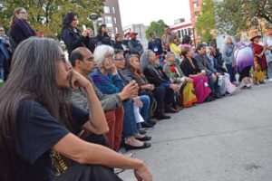 crowd gathered at Sisters in Spirit vigil